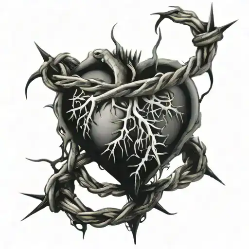 Broken Heart covered in barbed wire around it  tattoo design idea