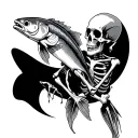 skeleton holding dead fish tattoo design idea