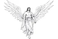Archangel Michael with spread wings straight on view aggressive tattoo design idea