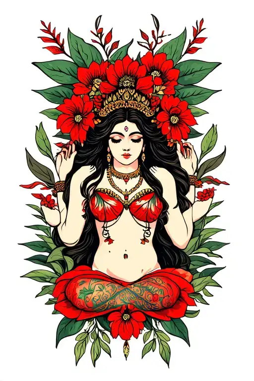 red Nature goddess laying tattoo design idea