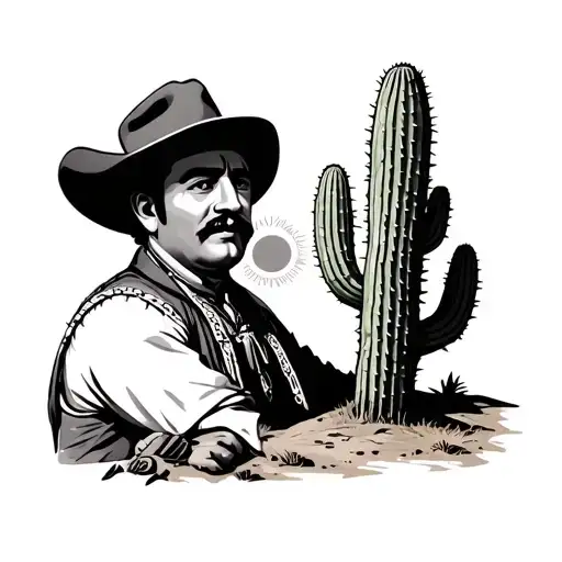 Pancho Villa with prickly pear cactus with sun tattoo design idea