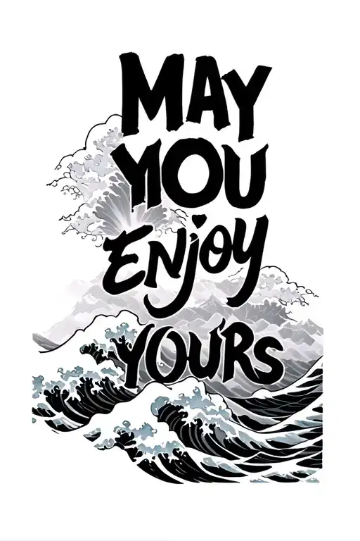 "MAY YOU ENJOY YOURS" japanese waves in the background tattoo design idea