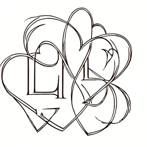 LR initials intertwined hearts tattoo design idea