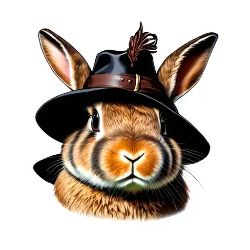 Cunning Rabbit face with hat tattoo design idea