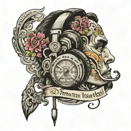 Broadcast Headset with a quote "The Dream is there....so you might as well chase it." tattoo design idea