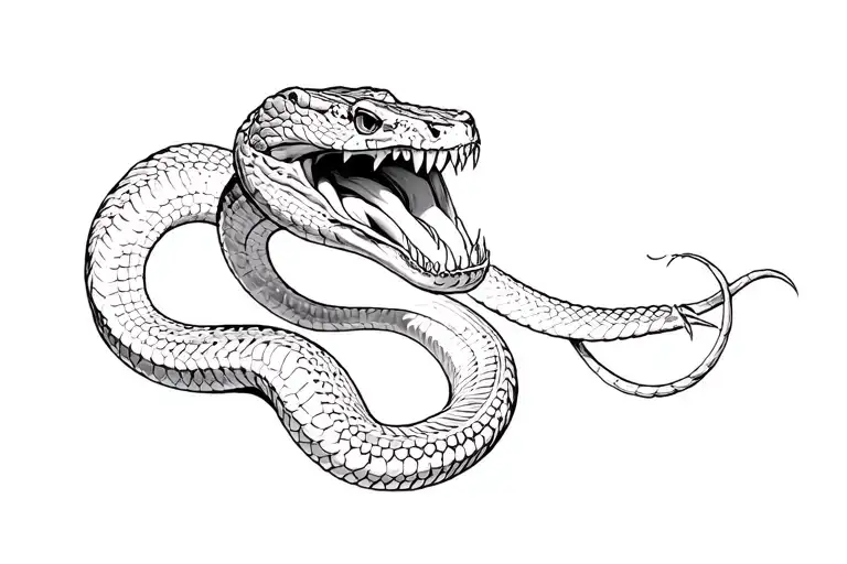 rattle snake mouth open about to attack on hand tattoo design idea