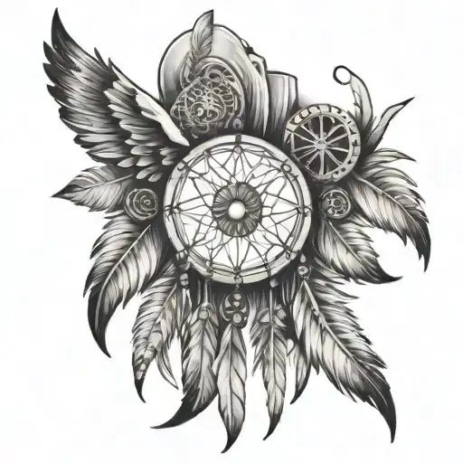 fairy spine tattoo with an open book and dream catcher with feathers tattoo design idea