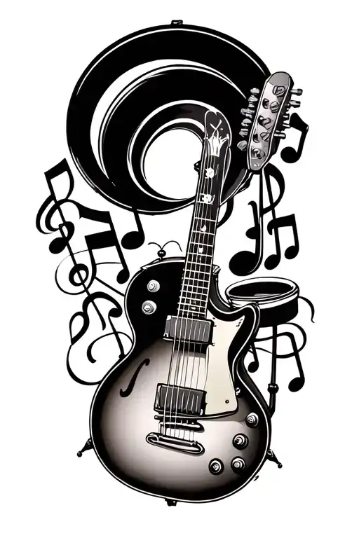 guitar music note drums tattoo design idea