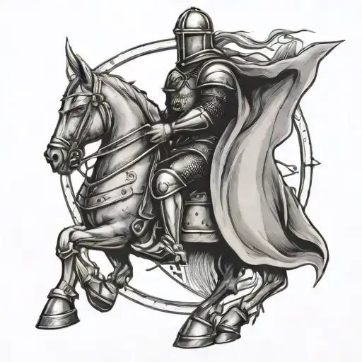 medieval knight with semi truck tattoo design idea