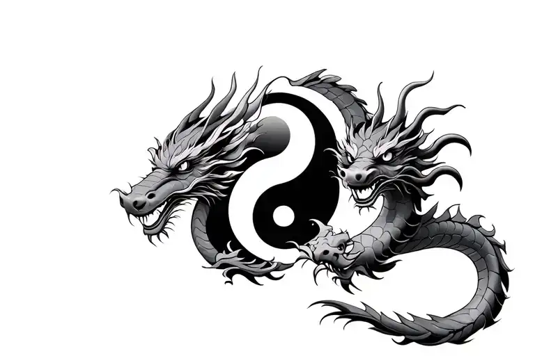 two Chinese dragons with yin and yang between them. make everything simple  tattoo design idea