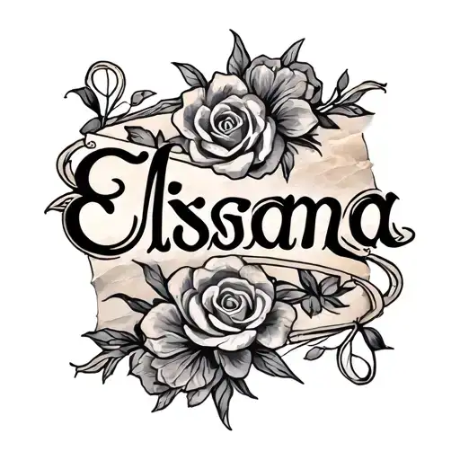 Name (Elisama) in a well shaded parchment in cursive letter tattoo design idea