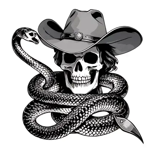 skeleton cowboy with snake wrapped tattoo design idea