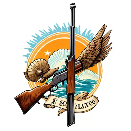 hunting rifle with shell mid air tattoo design idea