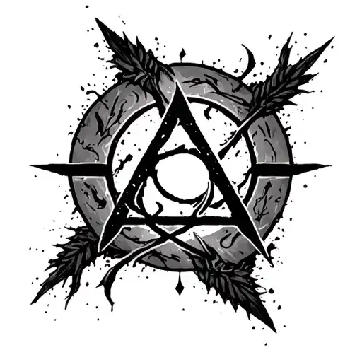 occultism symbologies anarchy symbol in the background tattoo design idea