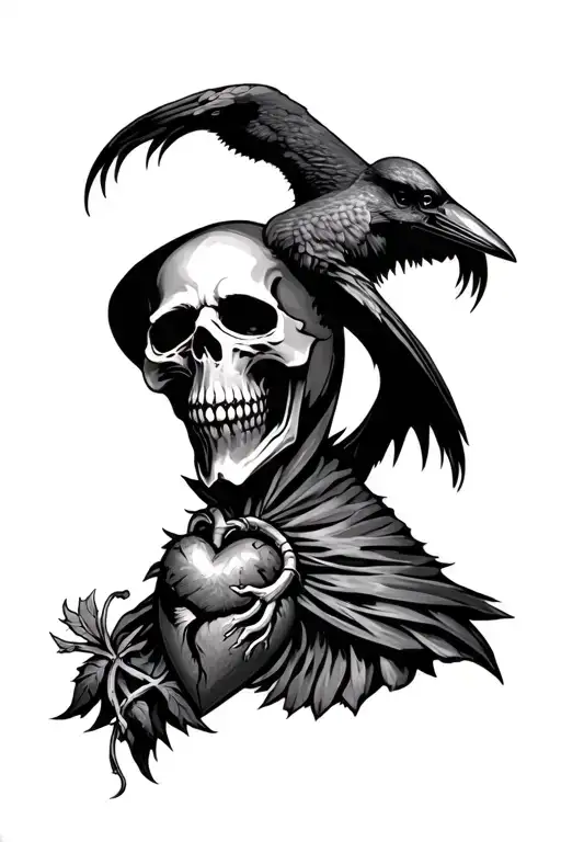 Grim Reaper Sacred Heart raven tattoo design idea