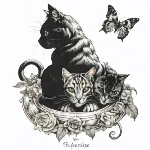 kitty surrounded being thrown nd gemini as two tattoo design idea