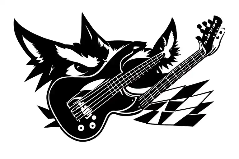 vil coyote playing bass guitar in black and white tattoo design idea