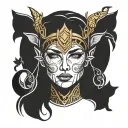 minimalistic Freya goddess of love, fertility, beauty, sex, war, death, gold, and magic. portrait. including cats tattoo design idea