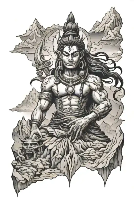 mountains and mahakal tattoo design idea