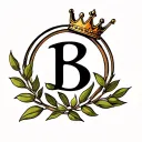 letter b with a crown on top inside of an olive branch circle  tattoo design idea