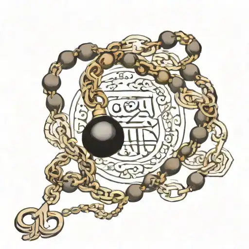 OMERTA calligraphy text orthodox prayer beads intertwined tattoo design idea