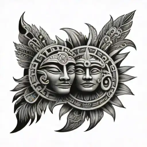 Aztec Sun and Moon tattoo design idea