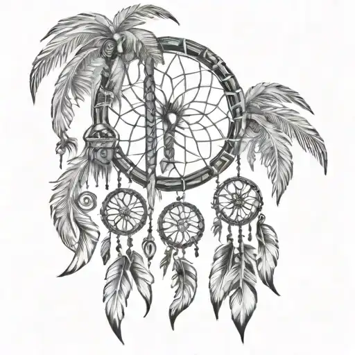 palm trees with one dream catcher made tattoo design idea
