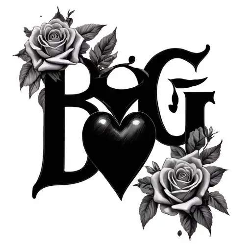 b o g letters on my neck with roses and a black heart  tattoo design idea