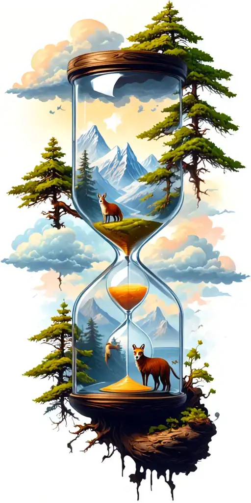 mountains, clouds, animals, hourglass , tree tattoo design idea