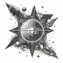 Create a celestial scene inspired by astrophotography, with planets and stars forming a backdrop for Rammstein's fiery stage presence tattoo design idea