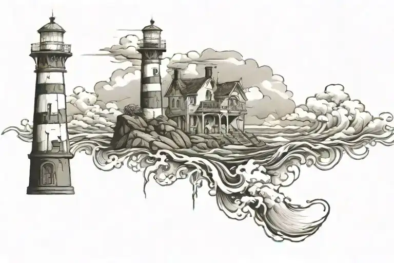 Lighthouse stormy condition tattoo design idea