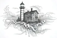 Lighthouse stormy condition tattoo design idea