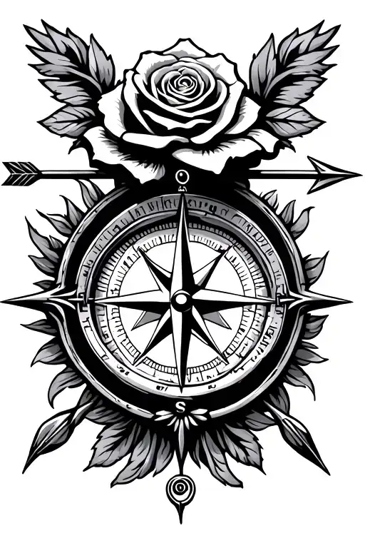 Compass, rose and arrow tattoo design idea