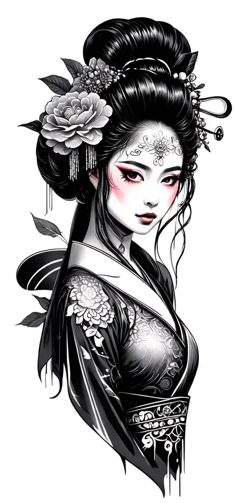 Cyberpunk Geisha tattoo design idea