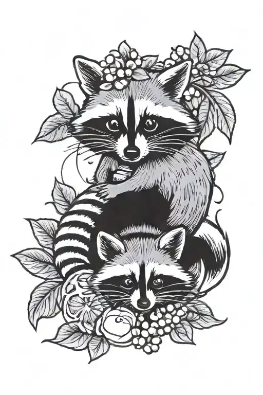 fruit and raccoon tattoo design idea