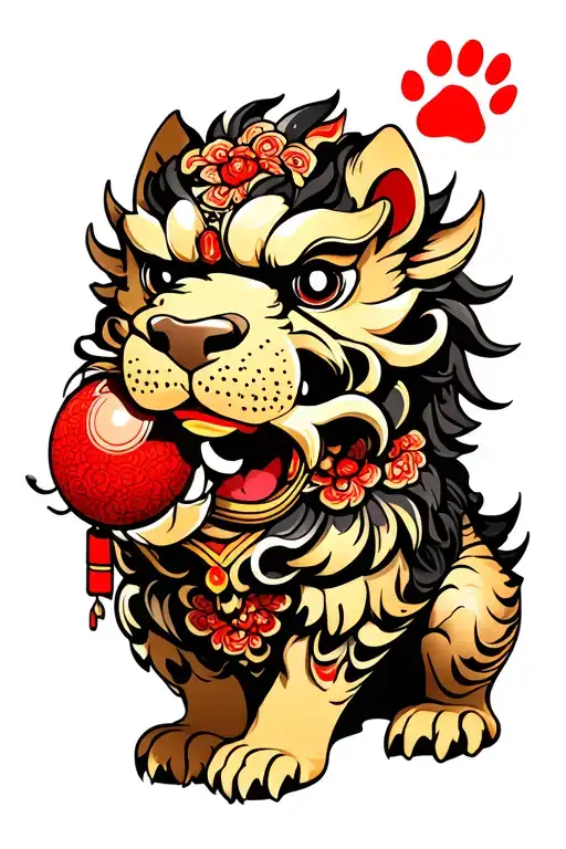 foo dog with ball under paw print made tattoo design idea