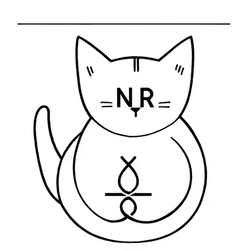 "The cat has no face." Contour of a cat body with the initials NJR and the tail which forms the symbol of the infinite at the bottom of the cat. tattoo design idea