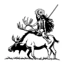 warrior princess skeleton riding a moose and wearing a flower crown tattoo design idea