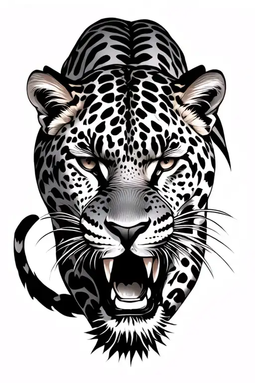 leopard aggressive growling facing left tattoo design idea