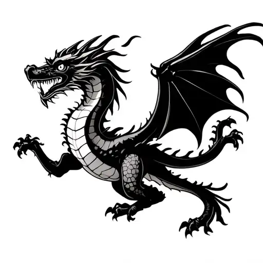 asian dragon flying side view camera with legs no wings tattoo design idea