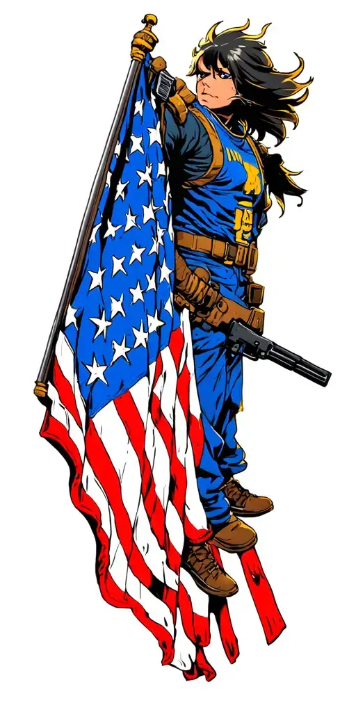 american flag patriot POW and fallen hero academia tattoo design idea