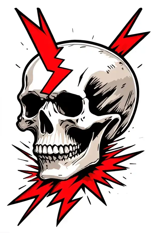 skull and lightning bolt tattoo design idea