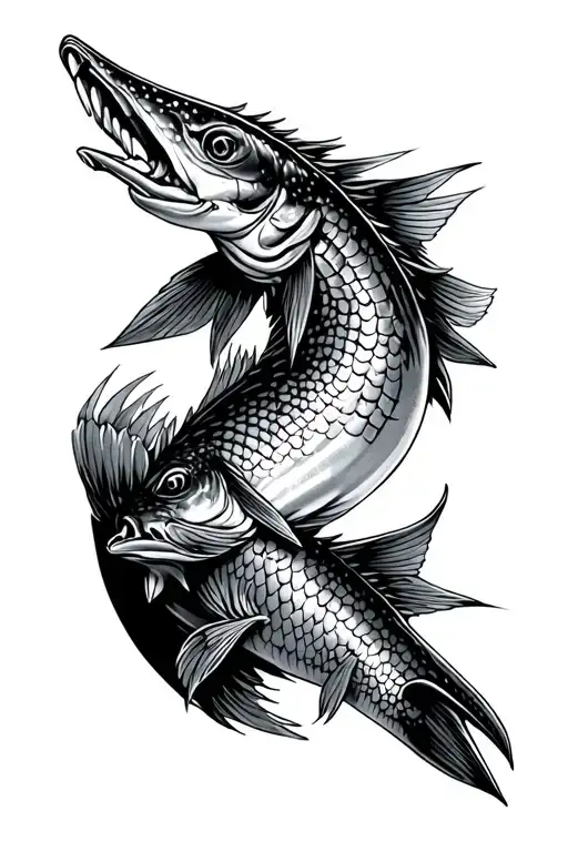 Pike and man tattoo design idea