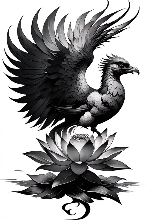 lotus flower and phoenix rising tattoo design idea
