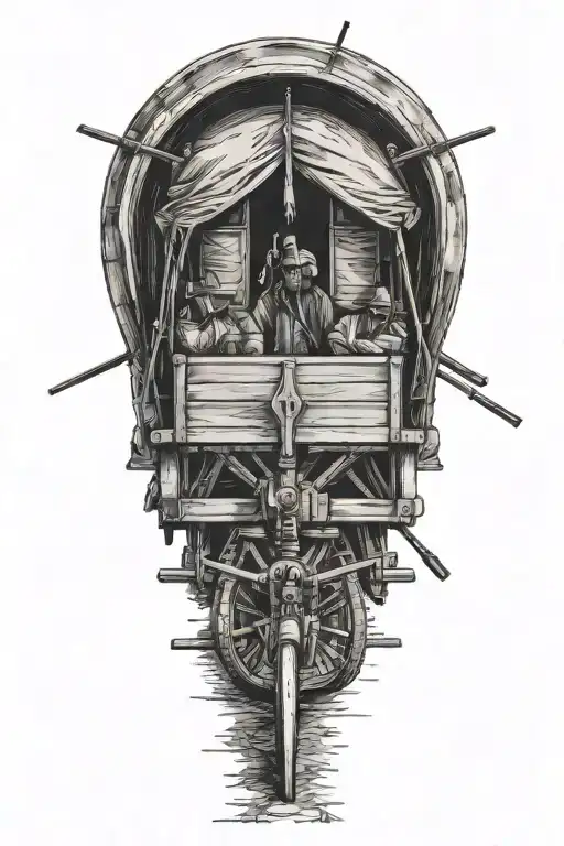 1700's covered wagon front view with rifles no people tattoo design idea