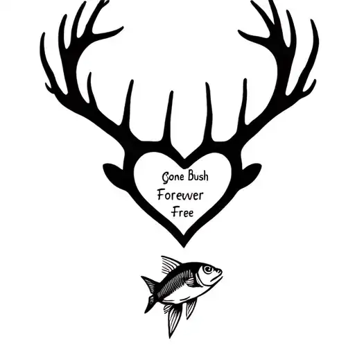 "Gone Bush Forever Free" "Gone Bush Forever Free" "Gone Bush Forever Free" deer antlers making a heart with a fish jumping tattoo design idea