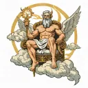 Zeus Overseeing the Skies: A majestic depiction of Zeus seated on a cloud, holding a lightning bolt, with an aircraft so tattoo design idea