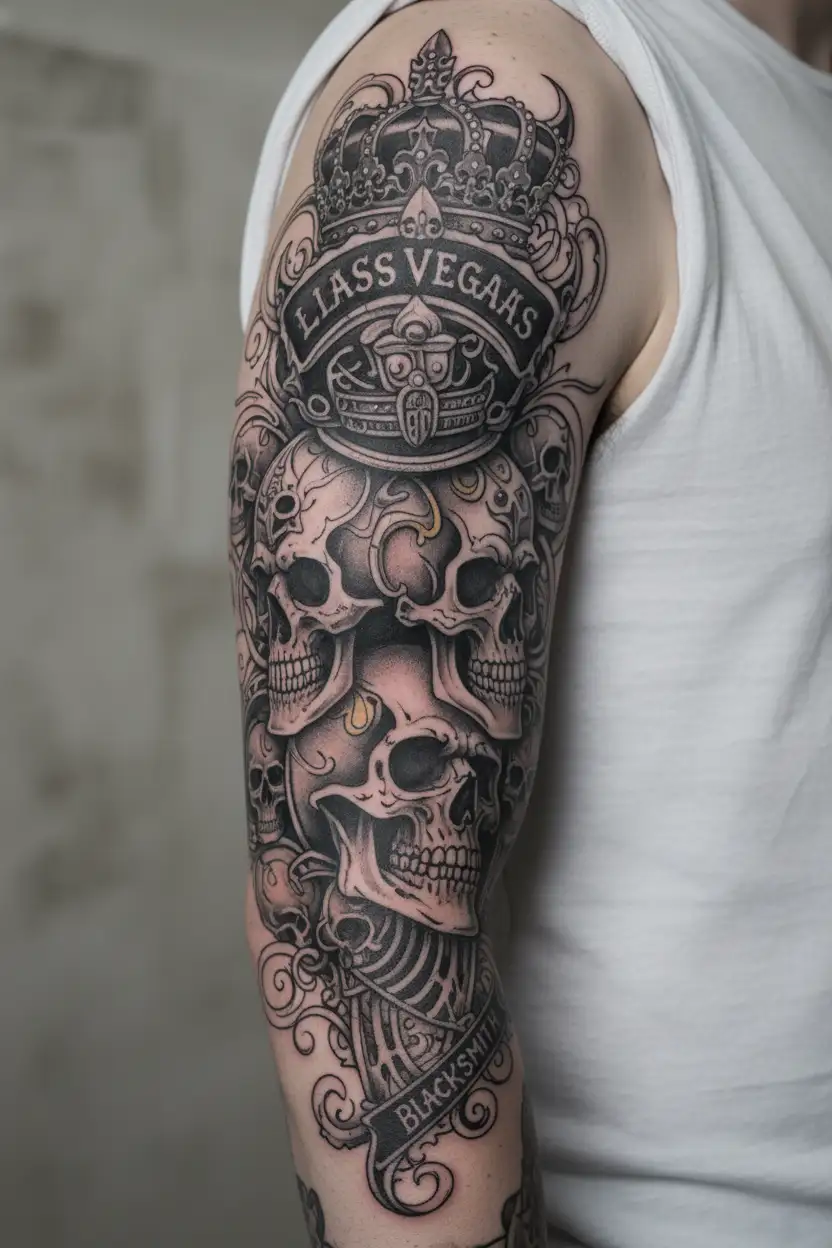 skulls mixed together with it saying las vegas raiders mixed into  tattoo design idea