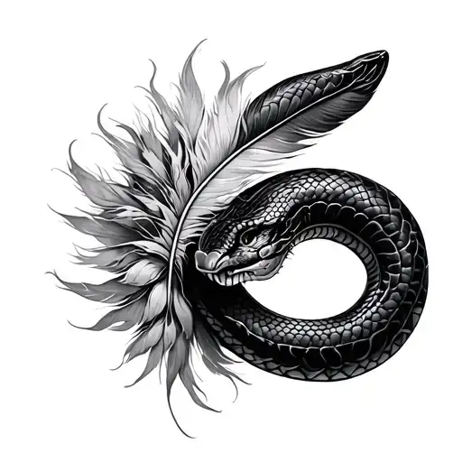 feminine feather and snake tattoo design idea