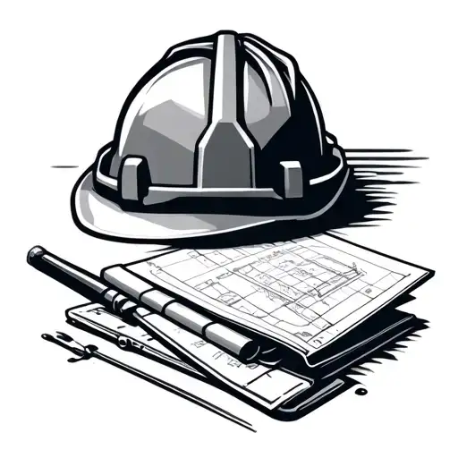 Design a minimalist logo featuring a hard hat and blueprint as symbols of construction work tattoo design idea
